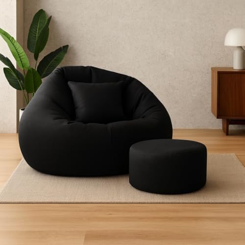 Image of karuto 4XL Bean Bag Cover with Footrest & Cushion (Without Beans) (Black, XXXXL)