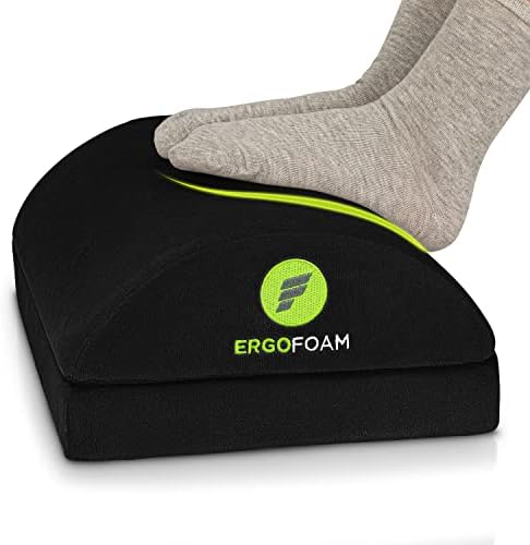 ErgoFoam Adjustable Foot Rest Under Desk for Added Height | Large Premium Velvet Soft Foam Footrest for Desk | Most Comfortable Desk Foot Rest in The World for Back, Lumbar, Knee Pain (Black)