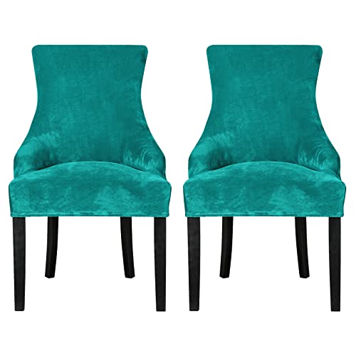 Leorate Dining Chair Covers Stretch Velvet Wingback Armchair Slipcovers Recliner Chair Protector for Kitchen Home Decor (Peacock