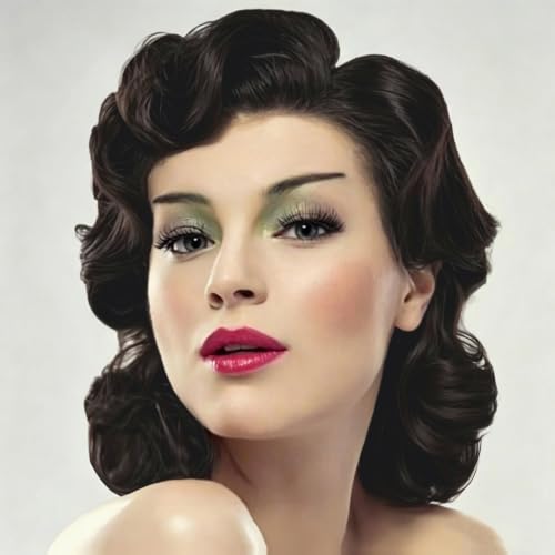 Amnenl Brown Vintage Wig for Women Short Curly Shoulder Length Wig 1940s 1950s Retro Wig for Halloween Cosplay Daily Use