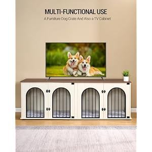 Dog Crate Furniture, 71" Heavy Duty Dog Kennels with Divider, Pads, Side Table, TV Cabinet, Wooden Dog Crate Furniture for 2 Dogs, Small/Medium/Large Dog, Anti-Chew, Anti-Escape, White Brown Dog Crate Furniture, 71″ Heavy Duty Dog Kennels with Divider, Pads, Side Table, TV Cabinet, Wooden Dog Crate Furniture for 2 Dogs, Small/Medium/Large Dog, Anti-Chew, Anti-Escape, White Brown