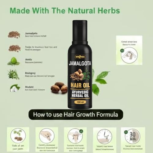 Image of Inproveda Jamalgota Hair Growth Oil for Men & Women | Ayurvedic Hairs Growth Oil | With Amla, Yastimadhu, Camphor, Rosemary, Jatamansi & Bhringraj - 100ml