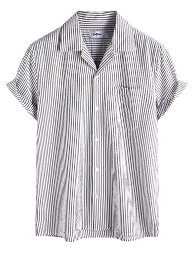 Image of VATPAVE Mens Striped Summer Shirt Casual Button Down Short Sleeve Beach Shirts Cotton Shirts for Men