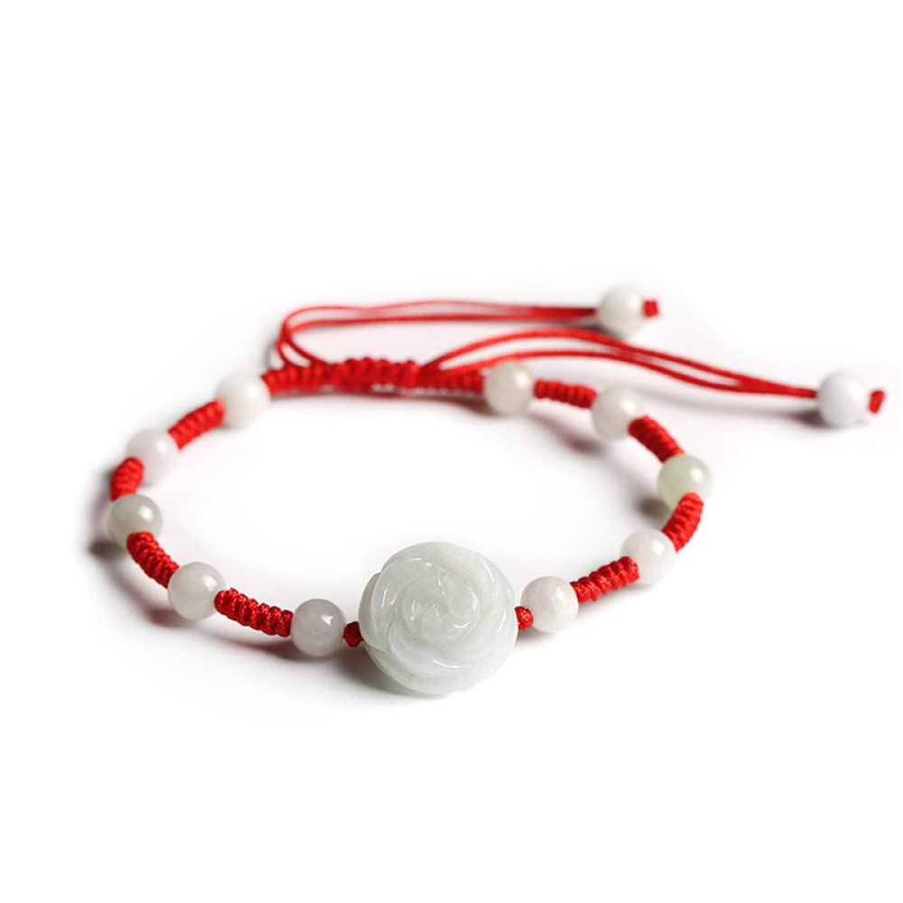 Bracciale in Corda Intrecciata, Braccialetti Fatti a Mano, Braccialetto Intrecciato con Corda Rossa con Naturale Smeraldo Rosa Giada gemella Bracciale Amici Amicizia Fascino Regolabile Regalo per Le