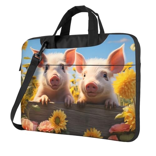 Entemne Maletín para portátil de 13 pulgadas, diseño de flores amarillas, cerdo, animales, para mujeres y hombres, ligera, resistente al agua, para ordenador o tableta, bolso de hombro, multicolor
