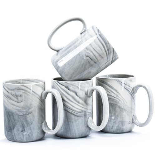NBABSR Coffee Mugs Set of 4,16 OZ Large Tea Cups, Grey Marble Ceramic Cup with Big Handle,Bulk...