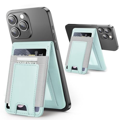 Miroddi MagSafe Wallet Stand, Leather Magnetic Phone Wallet for iPhone 16/15/14/13/12 Series, Strongest Magnetic Card Holder with Adjustable Stand, ID Window, Fits 10 Cards, RFID Blocking, Green