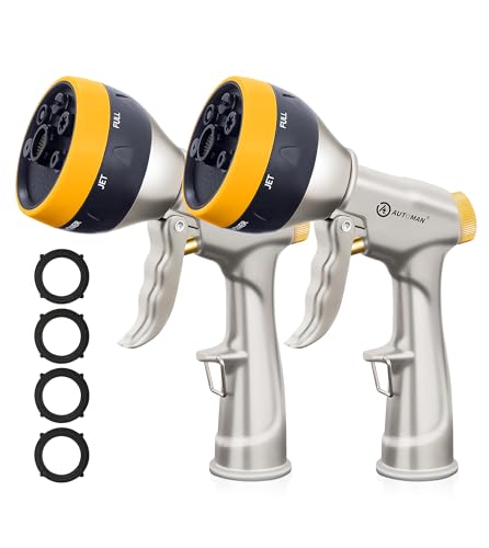 Image of AUTOMAN Garden Nozzle Sprayer, 2 Pack High Pressure Spray Nozzle, 100% Metal Water Hose Nozzle, 7 Patterns Watering Nozzle, Heavy Duty Sprayer Garden Nozzle for Watering Plants & Lawns, Washing Cars