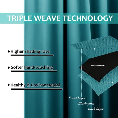 Image of NICETOWN Full Shading Curtains 96 inches Long 2 Panels Set for Windows, Super Heavy-Duty Black Lined Blackout Curtains for Bedroom, Privacy Assured Window Treatment (Peacock Teal, 55 inches W)