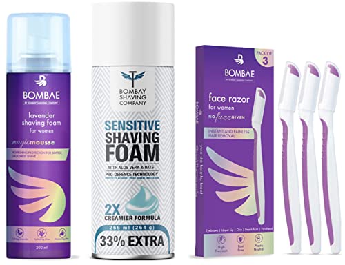 Image of Bombay Shaving Company Face Razor For Women 3 count & DFH Ultra Sensitive Shaving Foam & Bombay Shaving Company Sensitive Shaving Foam, Home And Salon Use, Men's Shaving Accessories