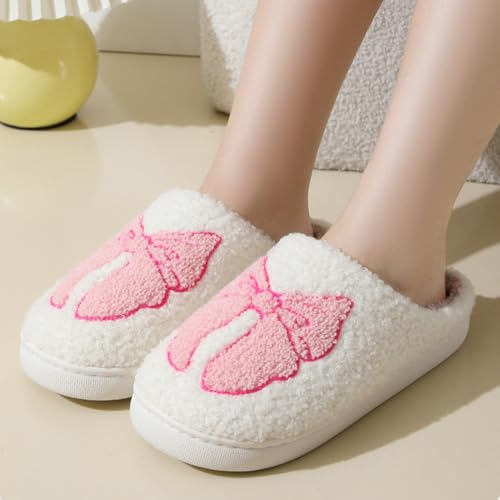Cute Bow Slippers for Women – Fuzzy House Slippers, Warm Indoor Outdoor Slip-On Shoes for Bedroom & Home2