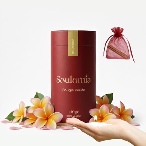 Bougie Perlée Parfumée Soulomia | Perles de Cire Végétale 450 g + 15 Mèches | Bougie en Sable Rechargeable | Idée Cadeau Maison & Déco Saint Valentin Fête des Mères (Monoi Rose)