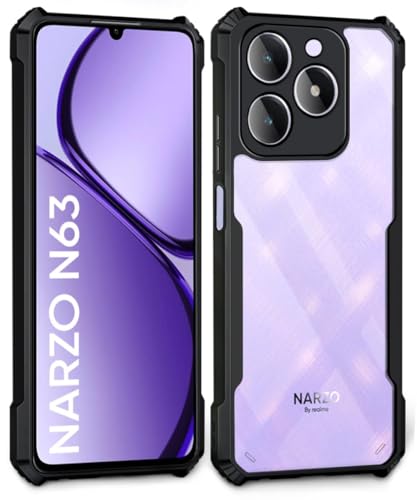 Image of WOW IMAGINE Shock Proof Clear Protective Back Case for Realme Narzo N63 | Realme C63 - AirEDGE Technology | 360 Degree Camera Protection | Transparent Hybrid Back Case Mobile Cover - Black