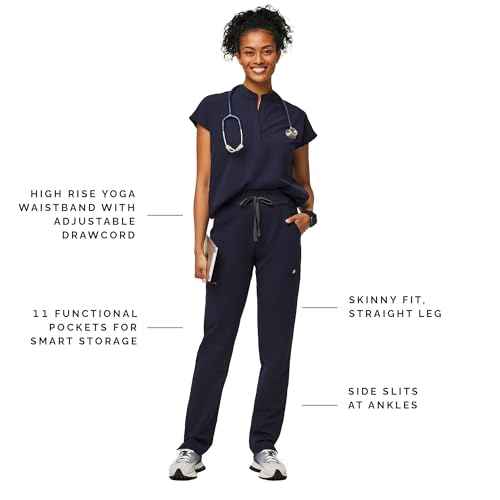 Image of FIGS YOLA High Waisted Skinny Scrub Pants for Women - 11 Pockets, 4-Way Stretch, Yoga Waistband
