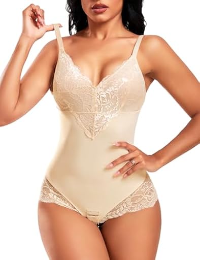 Niwicee Body Moldeador Mujer Tanga Fajas Reductoras Encaje con Cuello en V Shapewear Control de Abdomen Bodysuit Body Shaper Reductor Invisible Posparto Body Suits for Women(Beige,S) | Ya disponible en tu tienda friki favorita! En mundofriki.es!