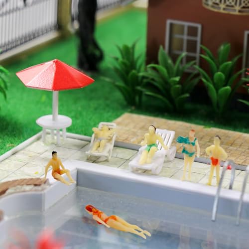 Hiawbon 30 pcs 1:75 Scale Mini Painted People Model Beach Swimsuits Figurines Miniature People Figures