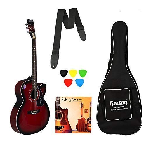 Image of Ketostics Venus Special Cutaway Rosewood 41 Inch Givson Acoustic Guitar Kit with Bag, Rhythm String Set, Strap and 5 Plectrums, (Red)
