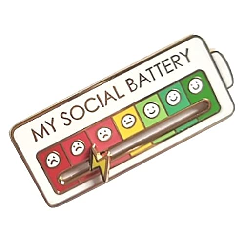 JONOLA Social Battery Enamel Pin Funny Mood My Social Battery Pin Badge Brooch for 7 Days Mood Expressing Pin for Introverts Gift (White)