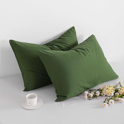 FLXXIE Microfiber Pillow Cases Queen Size Set of 2, Soft Pillowcases with Envelope Closure, Wrinkle Resistant Pillow Covers, 20x30, Olive Green