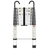 Telescopic Ladder, 16.5FT Aluminum Telescoping Ladder with Stable Hook and Non-Slip Feet, RIKADE Portable Extension Ladder for Household and Outdoor Working, 330lb Capacity
