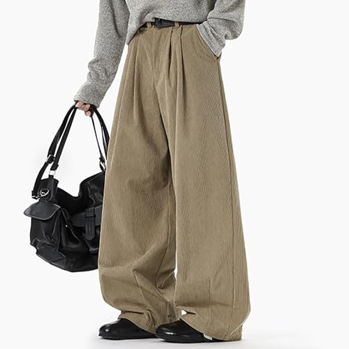 Men's Corduroy Wide Leg Pants with Belt Tailored Classic Fit Dress Trousers Stretchy Casual Relaxed Loose Comfy Pants4