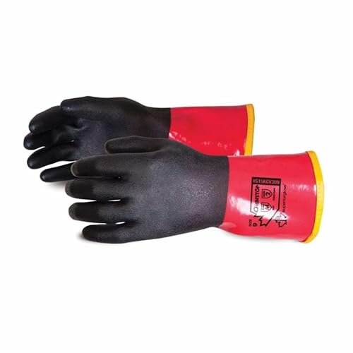 Superior Glove S15KGV30N-10 Chemstop Extreme Comfort Chemical-Resistant Gloves, SZ 10, Pair Hand, Black/Red, Kevlar Lining, Resists: Chemical, Cut and Puncture, Gauntlet Cuff, 15 mil THK