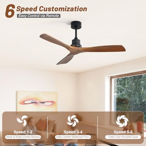 Sofucor Ceiling Fan no Lights, 52 Inch Low Profile Flush Mount Modern Wood Ceiling Fan with Remote for Indoor Farmhouse Bedroom Living Room Outdoor Patio Porch, Reversible DC Motor, Noiseless thumbnail 2