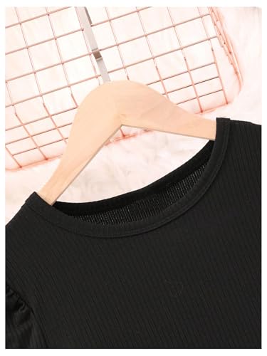 Floerns Girl's Pearl Beaded Puff Long Sleeve Pullover Top Crew Neck Ribbed T Shirts3