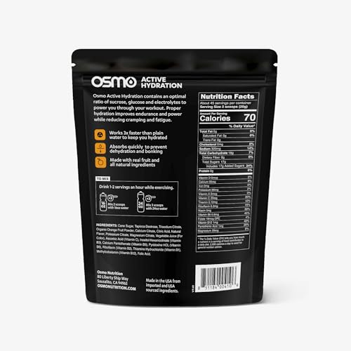 Image of Osmo Active Hydration Electrolyte Powder (2lb Resealable Bag) - Includes Sodium, Magnesium, Potassium, Carbs & Vitamins, Cane Sugar - All Natural Ingredients, 3X Faster Hydration Orange
