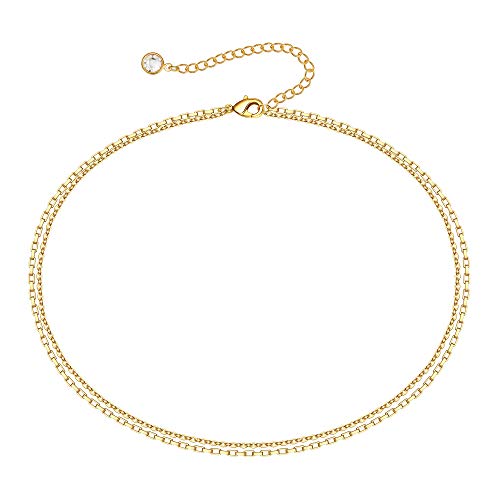 Dainty Double Chain Necklaces for Women - 14K Gold Plated Simple Layering Chains Everyday Layered Collar Style Necklace Choker for Women
