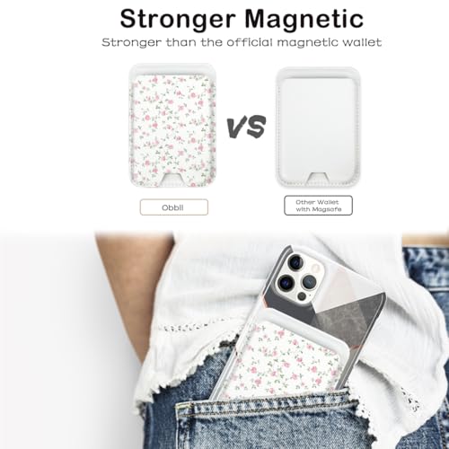 Image of Magnetic Card Holder Wallet for MagSafe, MagSafe Wallet Compatible with iPhone 16 /15 /14 /13 /12 Series, Card Holder Wallet Fit 3 Cards (Pink Floral)
