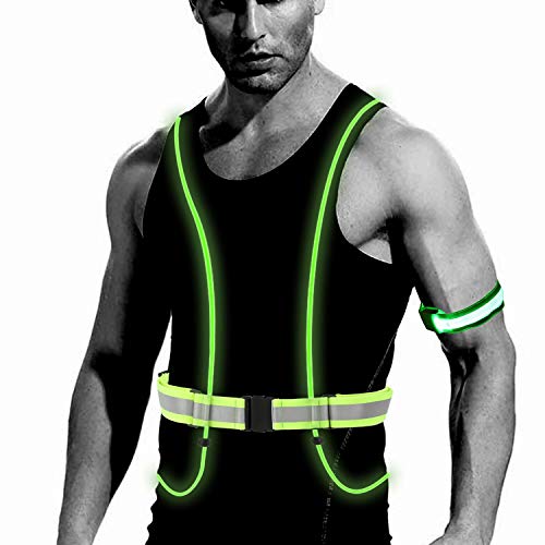 TAGVO LED Reflective Vest LED Armbands Set, 3 Safe Modes LED Running Hiking