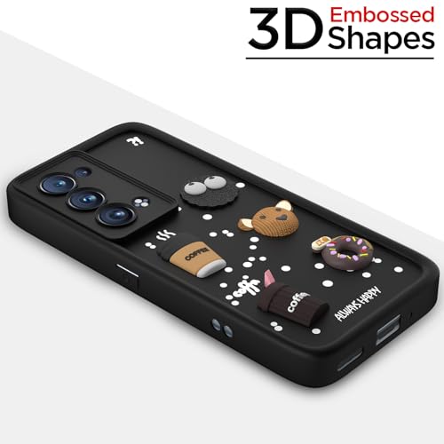 Image of Pikkme Back Cover for Oppo Reno 6 Pro Plus 5G | 3D Bear Silicone Cute & Fun Coffee Cartoon | Full Body Protection Bumper Case (Black)