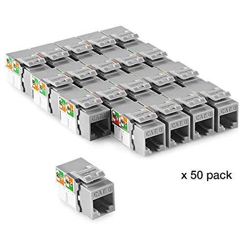 Navepoint 90 Degree Cat6 Keystone Jack, Rj45 Ethernet Connector, Type 110, Gray 50-Pack #TOP4