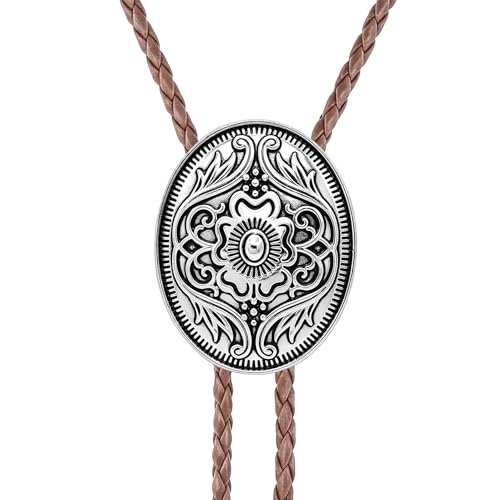 Image of GelConnie Floral Bolo Tie for Men Womens Bolo Tie Necklace Native American Black Men's Bolo Ties Western Cowboy Bolero Ties