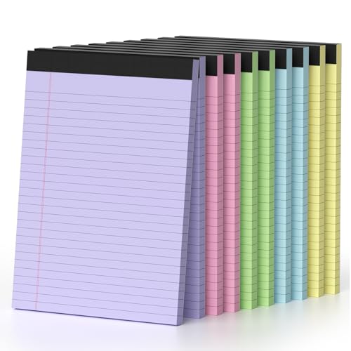8.5 x 11 Legal Pads, Colored Legal Pads, Wide Ruled, 10 Pack Note Pads 8.5 x 11, Multicolor Perforated Note Pads with Sturdy White Back, Writing Pad,30 Sheets Per Notepad for School, Home, Office