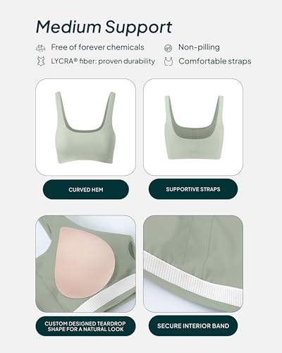 PAVOI ACTIVE Curve Hem Scoop Neck Sports Bra for Women - Medium Support Buttery Soft Low Cut Workout Yoga Bras - FlexFlow4