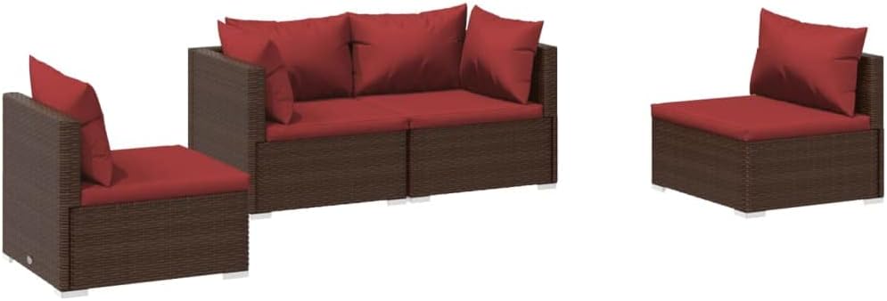 vidaXL Patio Lounge Set 4 Piece, Patio Furniture Set for Outdoor Garden, Sectional Sofa with Cushions, Corner Sofa, Poly Rattan Brown