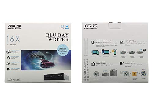 Asus 16X Bw-16D1Ht Internal Blu-Ray Burner Drive Bundle With 1 Pack M-Disc Bd, Cable Accessories And Mounting Screws (Supports Bdxl And M-Disc, Retail Box) #TOP2