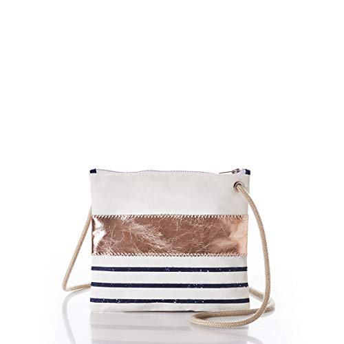 Sea Bags Recycled Sail Cloth Rose Gold-on-Navy Mariner Stripe Slim Crossbody Bag Crossbody Bags for Women Travel Purse
