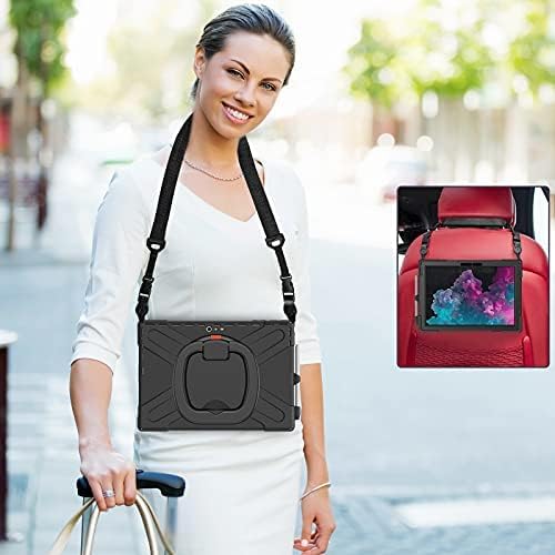 Custodia compatibile con Microsoft Surface Pro 7+ Plus/Pro 7/6/5/4 da 12,3 pollici, antiurto, con pellicola protettiva, robusta custodia protettiva con supporto e tracolla (nero)