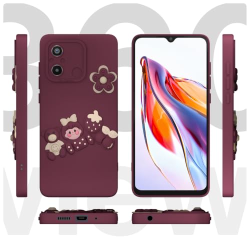 Image of Pikkme Back Cover for Redmi 12C / Poco C55 | Soft Matte Silicone | Cute Fun Cartoon Design | Camera Protection | Shockproof Bumper Cover (Red)