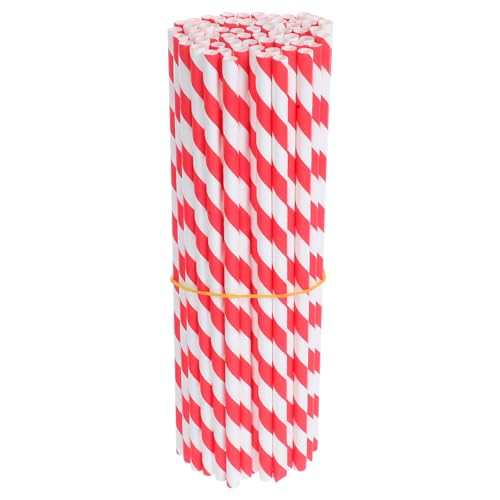 PRETYZOOM Pitillos de Papel Rojos Rayados 100 pcs miniatura 1