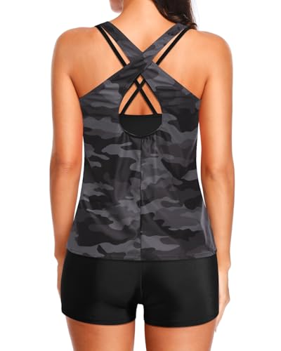 Image of Holipick 3 Piece Tankini Swimsuits for Women Tummy Control Bathing Suits Swim Tank Top with Bra Boy Shorts Teen Swimwear 2026