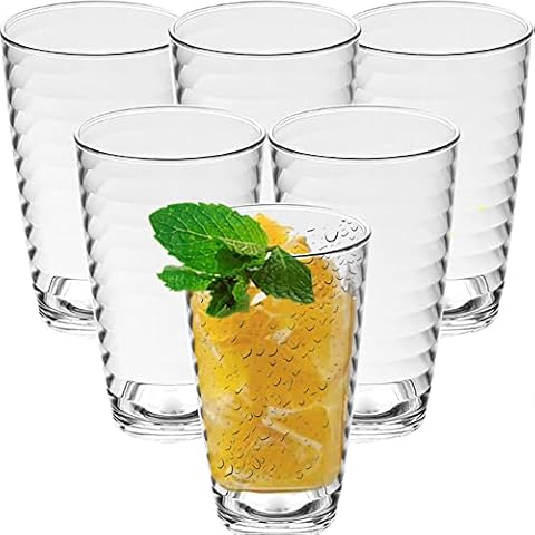 BEVKAF Clear Plastic Tumblers Acrylic Stackable Drinking Glasses Portable Cups for Adults Kids, 360ml Set of 6 Plastic Acrylic Drink Tumblers (Transparent White) Cover