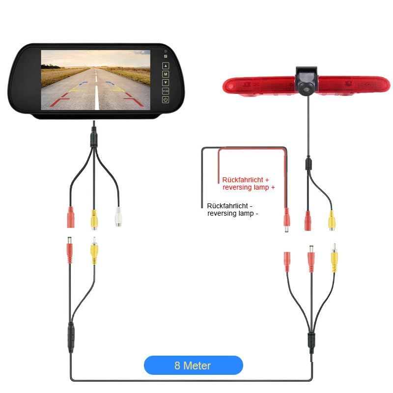 HD Brake Light Rear View Camera with 7 Inch Rearview Mirror Monitor, Night Vision, Car Rear View Camera - Image 4