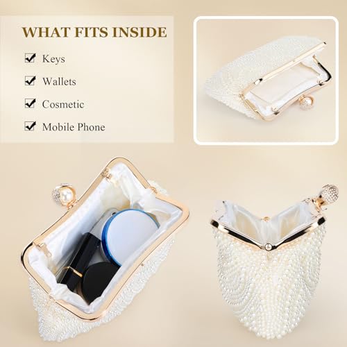 Image of UBORSE Women Pearl Clutch Bag Noble Crystal Beaded Evening Bag Wedding Clutch with Pearl Chain
