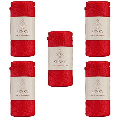 S Sensy 2mm - Premium Polypropylene Macrame Cord 5 Skeins Red 252 Yards 7oz