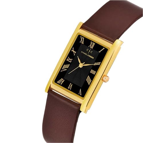 Image of CHARLIEKEEN Slim Analogue Watch, Black Dial, Leather Strap