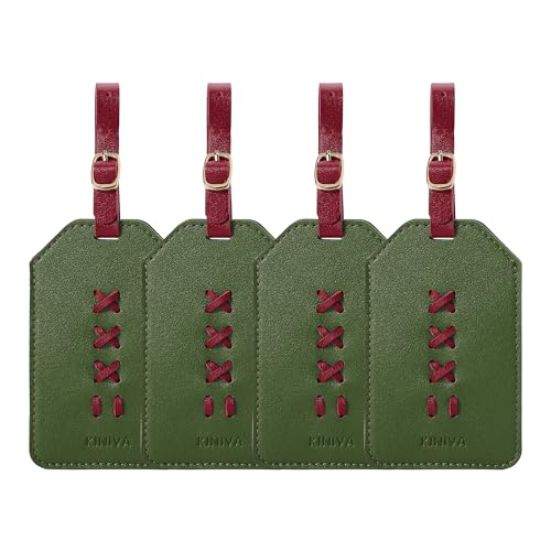 KINIVA 4 Pack Luggage Tags for Suitcase Women，Cute Suitcase Tags Identifiers Holder for Travel Cruise Essentials (Green & Red-4 Pack)
